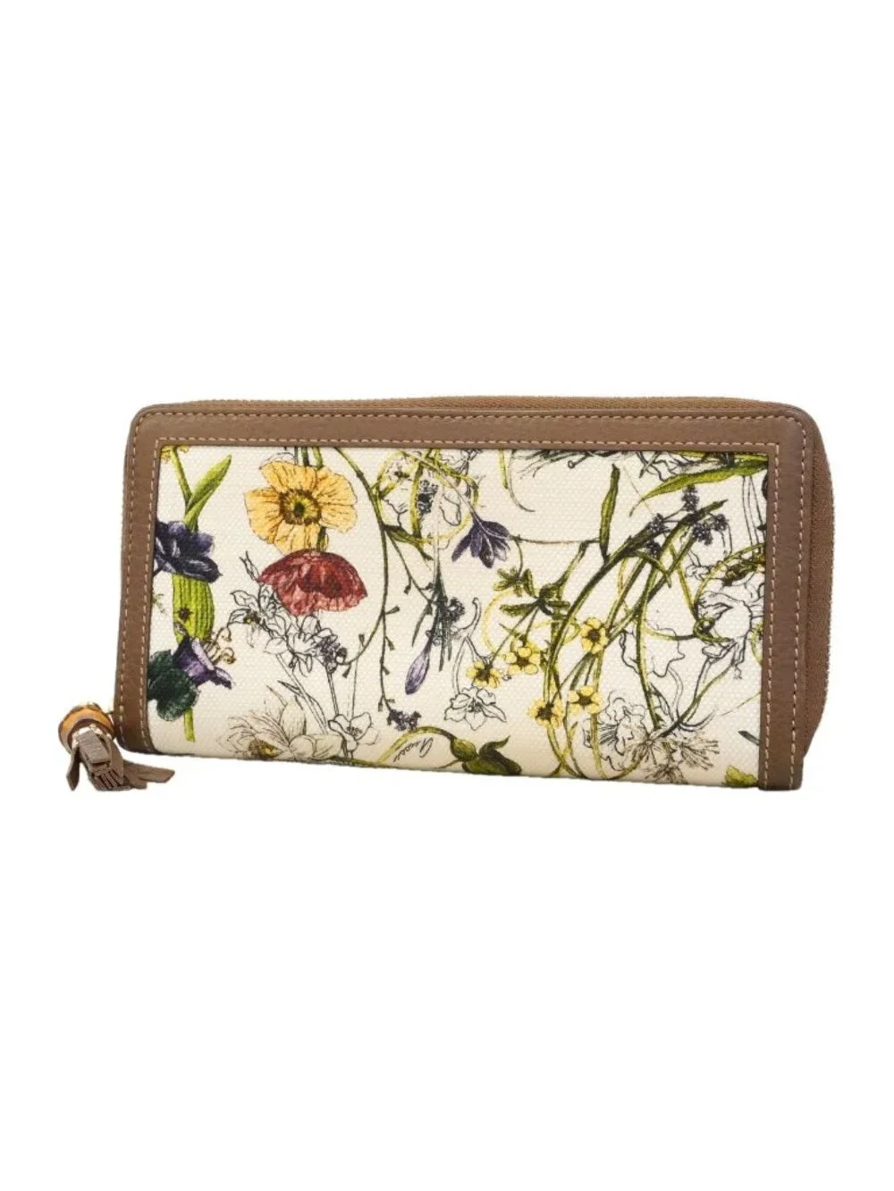 Gucci Wallet Bamboo Flora Canvas Brown Gold